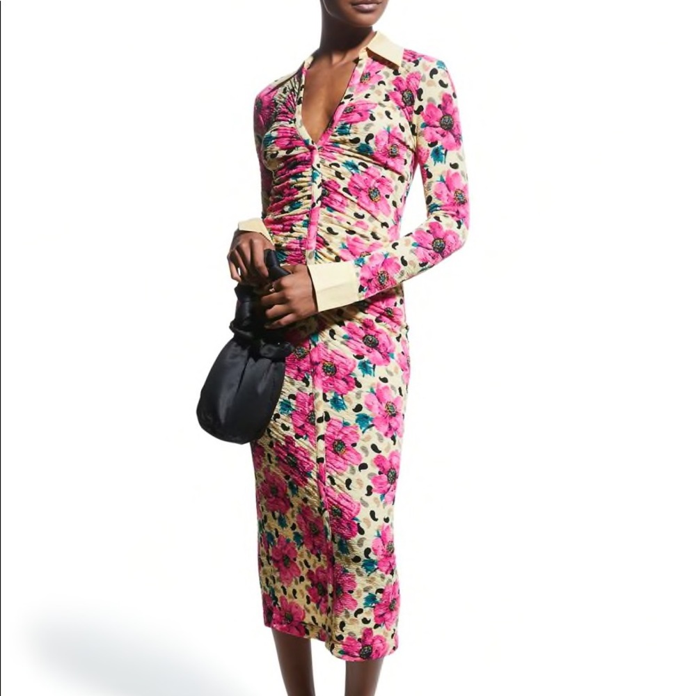 Simone Long Sleeve ruched midi dress